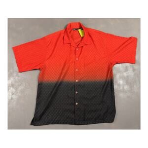 Y2K Shirt Men Large Red Black Grunge Rave Cyber Punk Goth VTG Textured Button Up